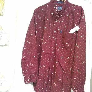 Ralph Lauren Chaps Mens Shirt Burgundy Wild Ducks Button Up Long Sleeved Sz L/50